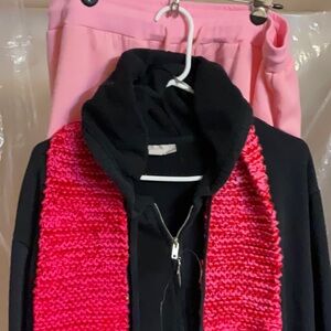 Black Hoodie with Pink Knit Scarf pink sweat pants